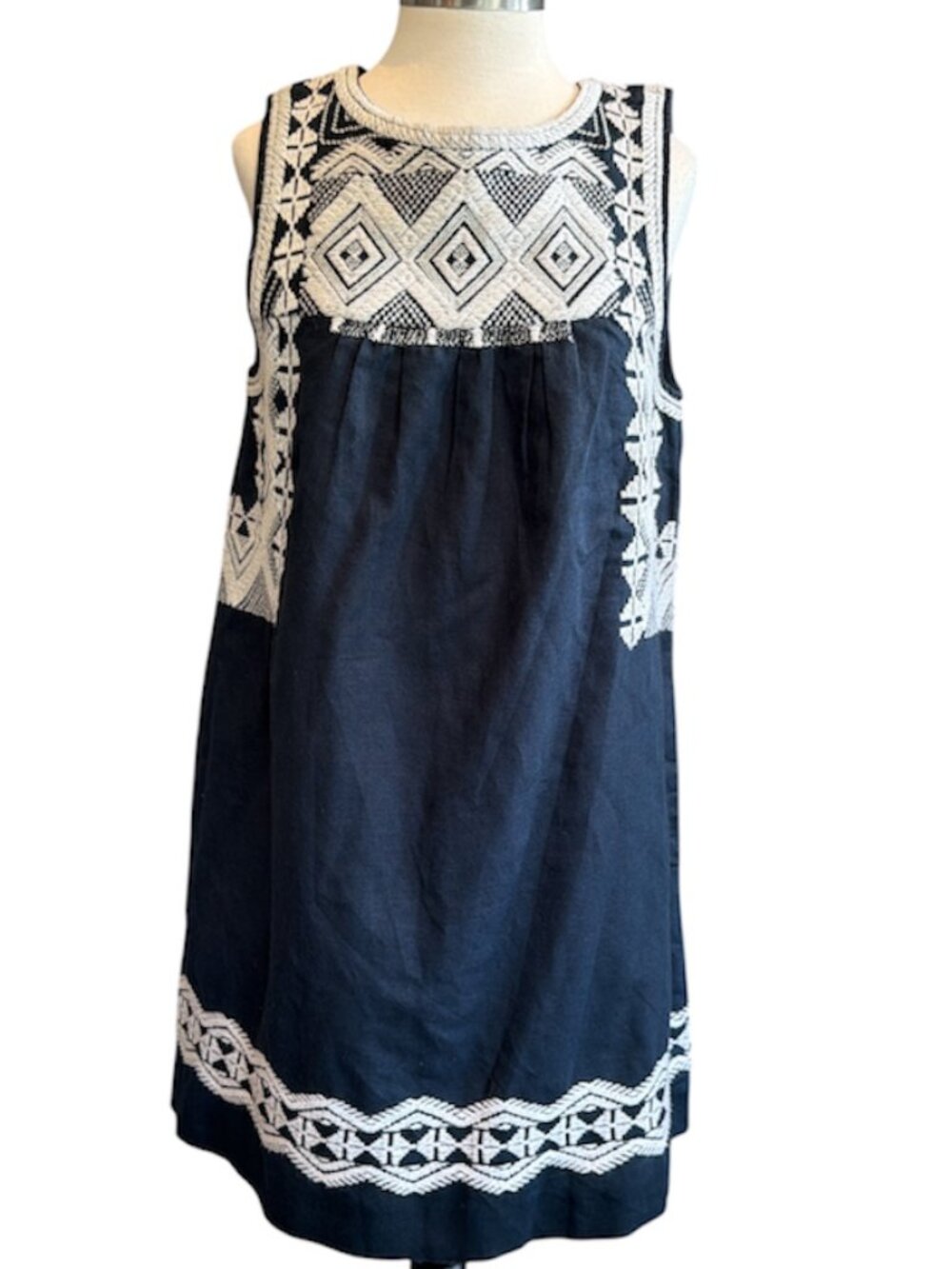 Madewell Summer Embroidered Dark Blue White Shift Dress